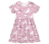 Reiacy Charmante petite licorne d'été pour filles à manches courtes robe décontractée robe d'été de plage pour 2-8 ans, multicolore, 4 ans