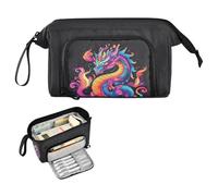 Reiacy Grande trousse à crayons de Chine avec poignée, motif dragon coloré, idéale pour les voyages, l'école, le bureau