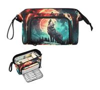 Reiacy Grande trousse à crayons Magic Moon Wolf de grande capacité avec poignée, pour filles, garçons, femmes, idéale pour les voyages, l'école, le bureau