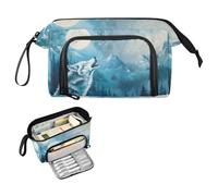 Reiacy Grande trousse à crayons Wolves Howl Full Moon - Grande capacité avec poignée - Pour filles, garçons et femmes, idéale pour les voyages, l'école, le bureau