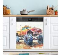 Reiacy Panneau de lave-vaisselle, joli camion monstre pour porte d'entrée, décoration artistique de cuisine, autocollant magnétique de réfrigérateur, 6 m de large x 7,6 m de haut