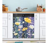 Reiacy Panneau de lave-vaisselle, motif fleurs sauvages, couverture magnétique romaine pour porte d'entrée, décoration artistique de cuisine, autocollant magnétique de réfrigérateur, 6 m l x 7 m H