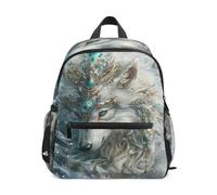 Reiacy Petit sac à dos d'école, sac à dos d'école, sac à dos d'école, sac à dos d'école maternelle avec vue de face de loup blanc
