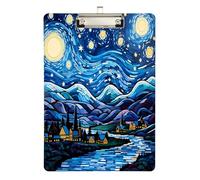 Reiacy Porte-bloc abstrait nuit étoilée en plastique A4 avec profil bas, joli clip décoratif argenté pour infirmières, étudiants, enseignants, bureau, 31,8 x 22,9 cm