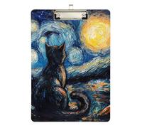 Reiacy Porte-bloc étoilé Cat Van Gogh en plastique A4 avec profil bas, joli clip décoratif argenté pour infirmières, étudiants, enseignants, bureau, 31,8 x 22,9 cm