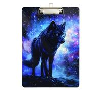 Reiacy Porte-bloc Loup Nuit étoilée en plastique A4 avec profil bas, joli clip décoratif argenté pour infirmières, étudiants, enseignants, bureau, 31,8 x 22,9 cm