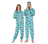 Reiacy Pyjama grenouillère baleine imprimé océan, combinaison unisexe à capuche pour homme et femme avec poches, multicolore, XXL