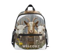 Reiacy Sac à dos d'école en bois avec trois chèvres pour enfants, petit sac à dos d'école, sac à dos décontracté pour la maternelle