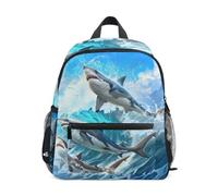 Reiacy Three Beautiful Sharks Jumped Over The Waves Petit sac à dos d'école, sac à dos pour enfant préscolaire, sac à dos d'école maternelle, sac à dos décontracté
