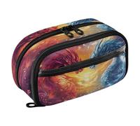 Reiacy Trousse à crayons avec deux dragons et feu, étanche à fermeture éclair, avec séparateur en polyéthylène, grande capacité, pour l'école, le bureau