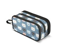 Reiacy Trousse à crayons avec visages de chat noir, rose, noir et bleu pour garçons et filles, grande capacité, 3 compartiments, trousse à crayons pour papeterie, marqueur pour l'école, le bureau, le