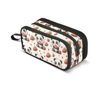 Reiacy Trousse à crayons mignons avec petits pandas et fraises pour garçons et filles, grande capacité, 3 compartiments, trousse à crayons pour l'école, le bureau, le travail
