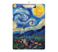 Reiacy Van..Gogh Porte-bloc étoilé en plastique A4 avec profil bas, joli clip décoratif argenté pour infirmières, étudiants, enseignants, bureau, 31,8 x 22,9 cm