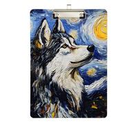 Reiacy Van V Gogh Husky Porte-bloc en plastique A4 avec profil bas, joli clip décoratif argenté pour infirmières, étudiants, enseignants, bureau, 31,8 x 22,9 cm