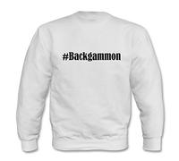 Reifen-Markt Sweat-shirt Hashtag #Backgammon pour femme, homme et enfant... dans les couleurs noir, blanc, bleu avec impression, Blanc., XL