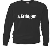 Reifen-Markt Sweat-shirt Hashtag #Erdogan pour femme, homme et enfant... dans les couleurs noir, blanc, bleu avec impression, Noir , XXL