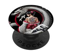 REIGNWARE PopSockets PopGrip Interchangeable - Geisha et Dragon - Noir - Poignée de disque - Adhésive - Compatible avec la plupart des smartphones (sauf certaines coques)