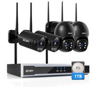 REIGY 8MP Kit Camera Surveillance WiFi Exterieure avec 1TB Disque Dur, 4K Système Videosurveillance NVR + 4X Camera(2*PT Cam+2*Bullet Cam), Audio Bidirectionnel Vision Nocturne Colorée Imperméable