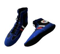 REIJAX Sambo Chaussures d'arts Martiaux de qualité supérieure pour Lutte, Sports de Combat, Chaussures en Cuir avec Semelle en Daim, Chaussures de Lutte Libre légères Semelle Souple, Bleu, 30-46 EU