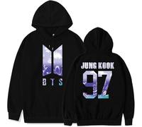 REIK Sweat à capuche unisexe « You Never Walk Alone » de BTS Kpop - Pour anniversaire, fête - Soutien des fans, 97 Jung Kook Noir, S