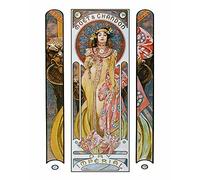 Réimpression publicitaire Art nouveau : collection Alphonse Mucha ~ Moet & Chandon - Vins rouges et blancs (impression 28 × 35,6 cm, jaune : Dry Imperial)