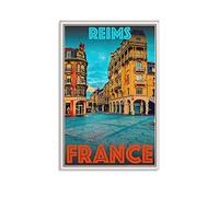 Reims Affiche ou toile de voyage style rétro vintage - France, art mural, voyage mondial, vacances (40 x 60 cm)