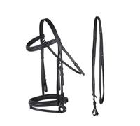 Rein for Horse Cheval d'équitation marron avec rênes antidérapantes en caoutchouc, licou cuir de vache noir(Black S)
