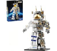 ReinbowRiff Jouet de Blocs Astronaute Transparent, Modèle Explorateur Spatial Posable et Facile à Assembler avec Support, Déco Futuriste, Cadeau Anniversaire Noël pour Enfants et Adultes