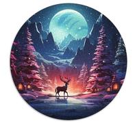 ReinCerf and Arbre Winter Theme 1000 Pièces Puzzle Circulaire Classiques Éduchatif Défi Jouets Cadeau Unique pour Adultes Et Enfants 1000pcs (67.5x67.5cm)