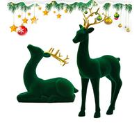 Reindeer Christmas Decor Flocking Deer Figures 2 pièces Red and Green Aesthetic Standing Sitting Elk Statue for Workplace Bedside Table Party Kitchen