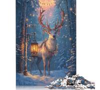 Reindeer in Winter Wonderland Puzzles 1000 Pièces Cadeau Unique Jeu Éducatif Défi Jouet À De Qualité Supérieure Peinture Art pour Adultes Et Enfants À Partir De 14 Ans 500pcs (52x38cm)