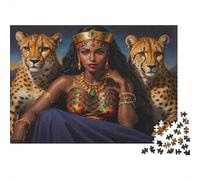 Reine Africaine avec des guépards Puzzle 1000 Éléments Famille Décoration Intérieure Puzzle Difficile Idée Cadeau Unique Écologique Papier Mat Anti-reflet 70x50cm/1000pcs