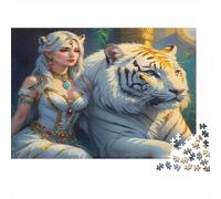 Reine de Fantaisie avec Tigre Blanc Set Puzzle 1000 Pièces Collectionneurs, Papier Recyclé Épais, Décoration Intérieure, Art Mural, Cadeau Couples, Puzzle Décoratif 70x50cm/1000pcs
