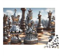 Reine d'Échecs Métallique Puzzle 1000 Pièces Adultes Ensemble d'Échecs Royal Finement Ouvragé et Orné Premium Robuste Haute Qualité Vibrant Défiant Difficile Anti-Stress 70x50cm/1000pcs