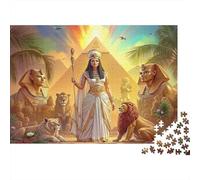 Reine d'Égypte Ancienne, Puzzle Cadeau 1000 pièces pour Adultes, Reine égyptienne, Pyramide, Sphinx, Lions, Royal, Premium épais Robuste, Vibrant, Stimulant Difficile, Anti-Stress, 38x26cm/1000pcs