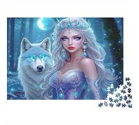 Reine des Glaces 1000 pièces Puzzle pour Adultes Fée de Glace au Clair de Lune Debout avec Un Loup Arctique Lumineux Difficile Premium Robuste soulagement du Stress Jeu Familial 52x38cm/1000pcs