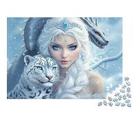 Reine des Glaces Fantaisie Haute qualité 1000 pièces Puzzle pour Adultes Princesse de Glace Fantaisie avec léopard et Dragon majestueux Premium Robuste Vibrant Stimulant Jeu Familial 70x50cm/1000pcs