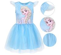 sarcia.eu Reine des Neiges Elsa Robe Bleue avec Tulle à Manches Courtes, Robe pour Fille 6-7 Ans