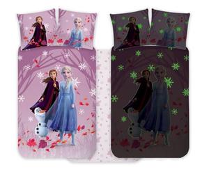 Reine des Neiges Housse de Couette Bébé 100x135 + Taie 40x60 Phosphorescent | Parure de lit bébé réversible | Coton naturel doux respirant | Brille dans le noir | Disney | Fille 0-3 | Barreaux