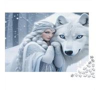 Reine d'hiver avec Loup Puzzles 1000 Pièces, Reine d'hiver avec Loup Blanc, Art Moderne, Jeu Cadeau Unique, activité relaxante, Cadeau pour Tous