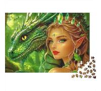 Reine Dragon Vert 1000 Pièces Carton Épais Puzzle Classique Senior Jigsaw Enthusiastes Difficile Défiant Décoration Murale Pack De Valeur 38x26cm/1000pcs