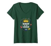 Reine du canapé : détente Royale drôle Lounge T-Shirt avec Col en V, Femme, Vert Forêt, S