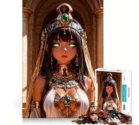 Reine égyptienne Anime aux Yeux Verts Puzzle de 1000 pièces pour Adultes Jeu de réflexion Stimulant Technologie de découpe Laser avancée Défi Amusant pour Passer Le Temps (38x26cm)