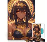 Reine égyptienne Anime avec Bijoux dorés,Puzzle de 1000 pièces pour Adolescents,Jeu Stimulant Le Cerveau,emboîtement précis sans espaces,activité relaxante en Groupe à l'intérieur (38x52cm)