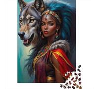 Reine Guerrier Loup 1000 Pièces Carton Extra Épais Puzzle Classique Couple Partenaires Entraînement du Cerveau Belle Décoration Idée Cadeau 38x26cm/1000pcs