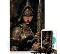 Reine guerrière à l'épée dorée Puzzle 1000 pièces Jeu Amusant et Facile à Assembler Pièces nettes et sans bavures Jeu Portable et idéal pour Les Voyages (38x26cm)