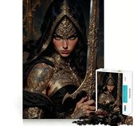 Reine guerrière à l'épée dorée Puzzle 1000 pièces Jeu de Concentration mentale Découpe de précision Bords Lisses Jeu de Construction de Liens significatifs (38x52cm)