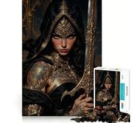 Reine guerrière à l'épée dorée Puzzle de 1000 pièces Jeu de réflexion Découpe de Haute précision Défi Amusant pour Passer Le Temps (50x75cm)