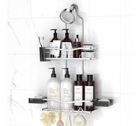 REINHARDT Étagère de douche à suspendre, antirouille - Anti-balancement - Sans perçage - Avec porte-savon - Plusieurs crochets - Rangement de salle de bain pour shampooing et éponge - Argenté