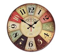 Reinscer 12 Pouces RéTro Horloge Murale en Bois DéCor de Ferme, Silencieux Horloges Murales Anti-Coutil Grand DéCoratif - Vintage Rustique Toscan Coloré Pays Toscan en Plein Air